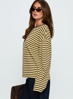 Settle Down Langarm-Top Gelb / Braun gestreift