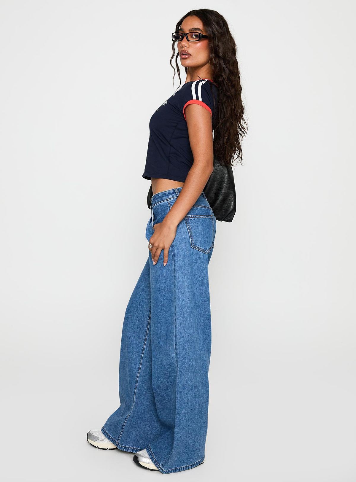 Supercut Low Rise Baggy Faltenjeans Mittelblau