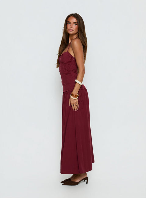 Marguerite Halter Maxikleid Rubinrot
