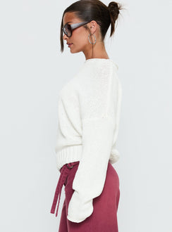 side view of model wearing Princess Polly Reannon Wide Neck Knit Sweater White 