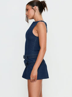 Kainer Denim-Minikleid mit Schnalle, dunkelblaue Waschung