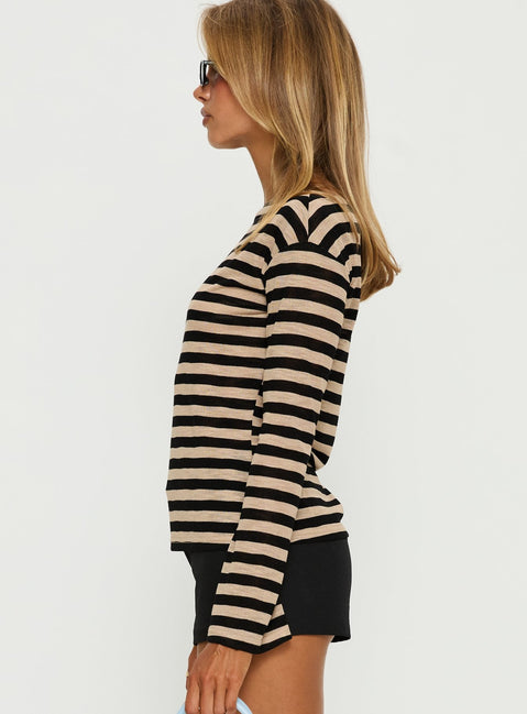 So Composed Langarm-Top mit U-Boot-Ausschnitt Latte Stripe