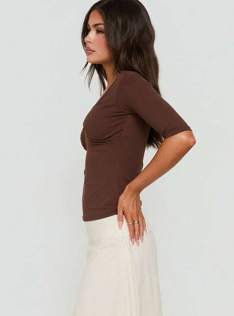Daily Define Carmen-Top mit V-Ausschnitt, Braun