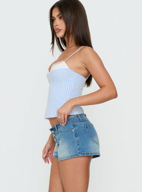 Baby Steps Camisole-Top mit gespleißtem Brustdetail, blau kariert