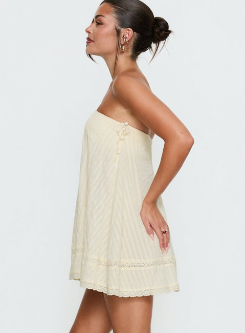 Gypsea Trägerloses Swing-Minikleid Buttergelb