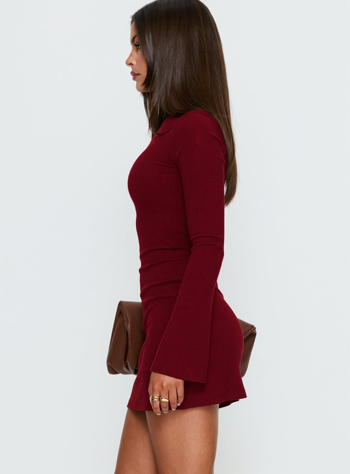 Bryanna Langarm-Minikleid Tiefes Merlot