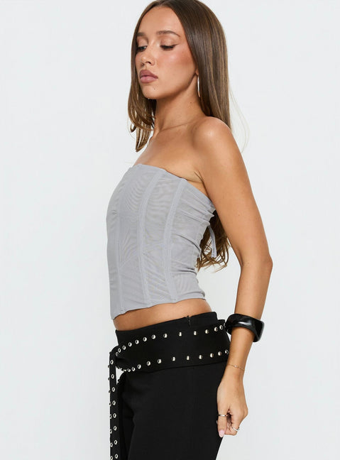 Oscuro Longline Mesh-Korsett-Oberteil Schiefergrau