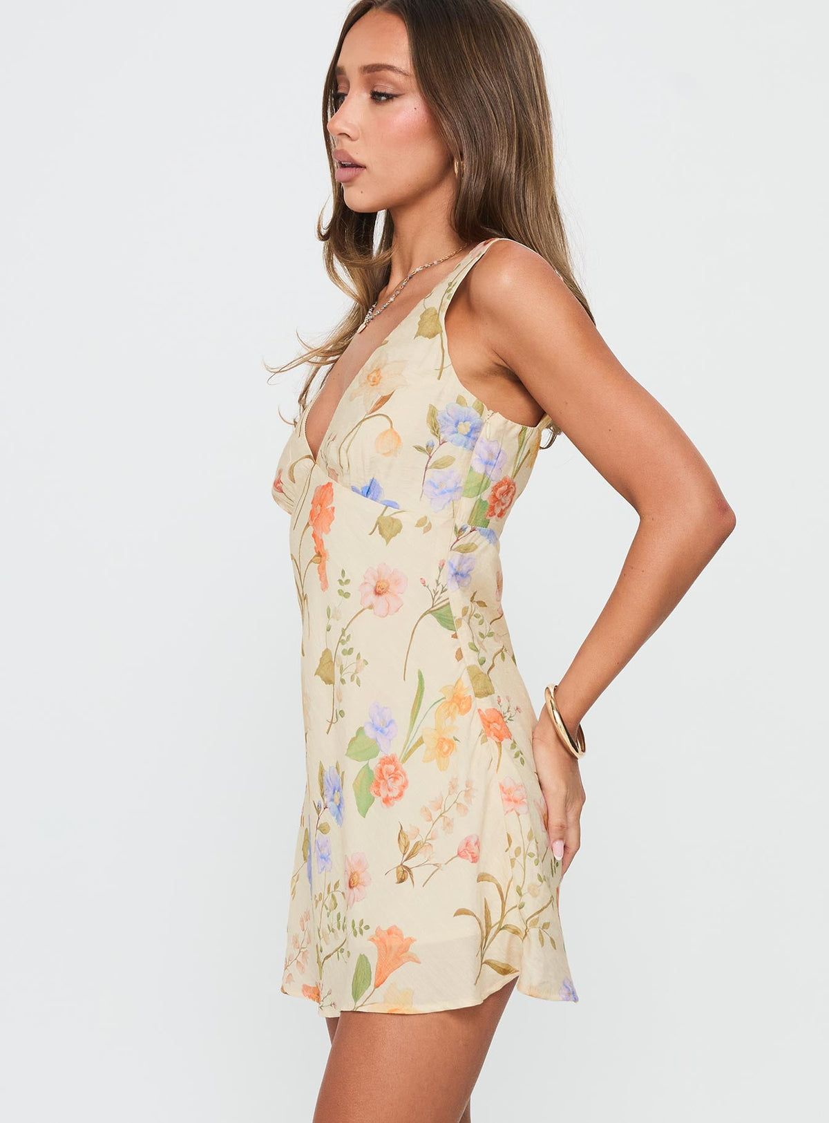 Pennie Bias Minikleid Creme / Blumenmuster
