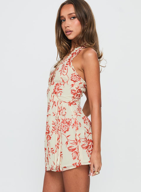 Taija Wickel-Minikleid Orange / Creme Blumenmuster