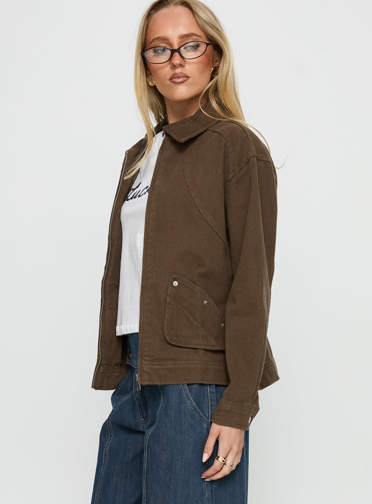 Nelsie Oversized-Jacke mit Kragen, Grün