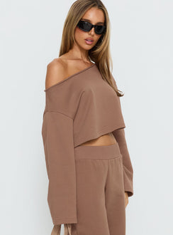 Retreat Raw Edge Off-Shoulder Jumper Cocoa