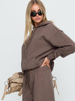 Presenting the All Day Oversized Hoodie Mocha womens jumpers with short length side view of model wearing Princess Polly