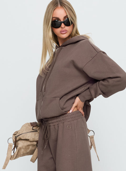 Presenting the All Day Oversized Hoodie Mocha womens jumpers with short length side view of model wearing Princess Polly