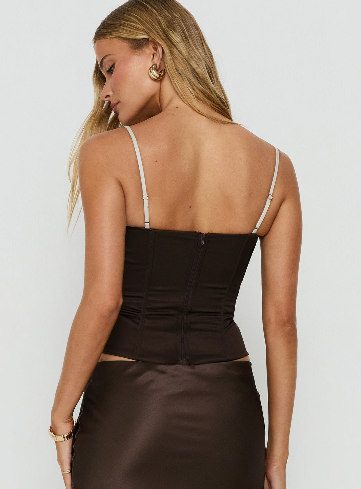 Somani Layered Korsett-Top Schokobraun / Weiß