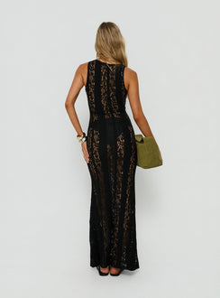 Laurenza Sheer-Spitzen-Maxikleid Schwarz