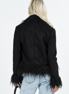 Jacket Faux suede material Faux fur detail Twin hip pockets