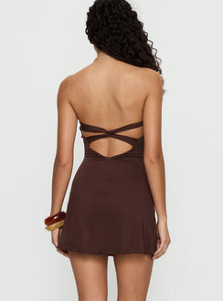 Mykah Trägerloses Mini-Rüschenkleid Braun