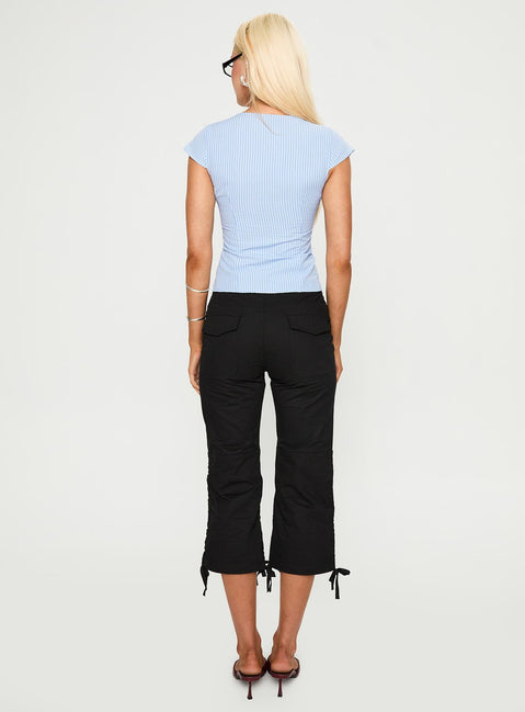 back view of model wearing Princess Polly Hot Rod Capri Pant Black 