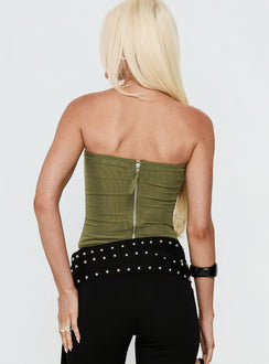 Oscuro Longline Mesh-Korsettoberteil Khaki