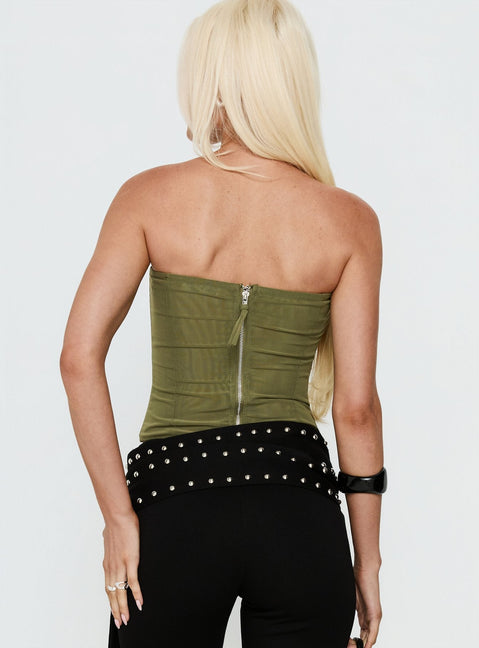 Oscuro Longline Mesh-Korsettoberteil Khaki