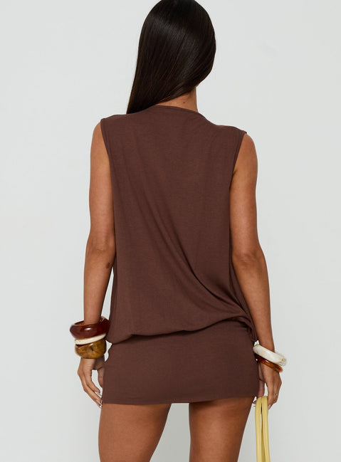 Espiana Plunge-Wickel-Minikleid Braun