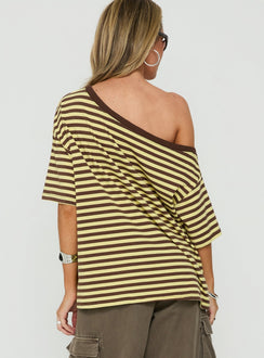 Settle Down One-Shoulder-Oberteil Gelb / Schokobraun gestreift