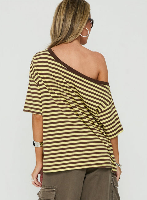 Settle Down One-Shoulder-Oberteil Gelb / Schokobraun gestreift