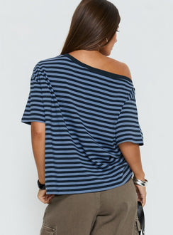 Settle Down One Shoulder Oberteil blaue Streifen