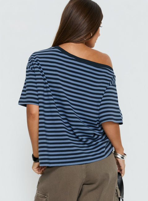Settle Down One Shoulder Oberteil blaue Streifen