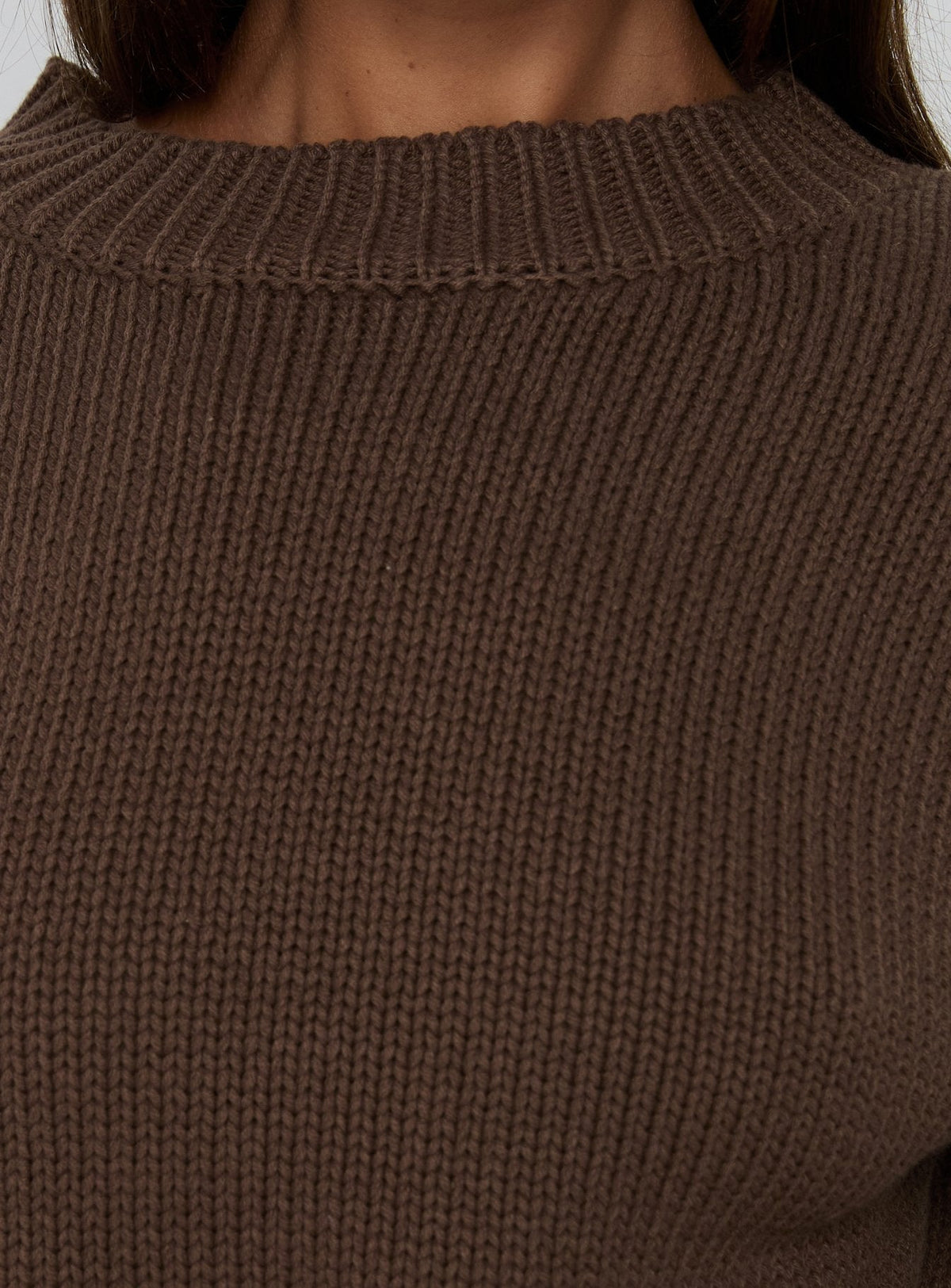Harmony Ballonärmel Strickpullover Dunkelbraun