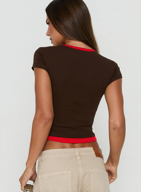 Journee High V Spliced Tee Schokobraun / Rot