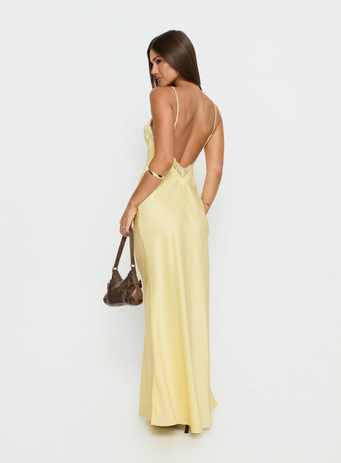 Flip A Switch Satin-Spitzen-Unterkleid-Maxikleid Butter