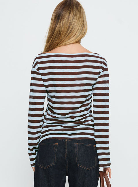 So Composed Langarmshirt mit U-Boot-Ausschnitt, blau gestreift