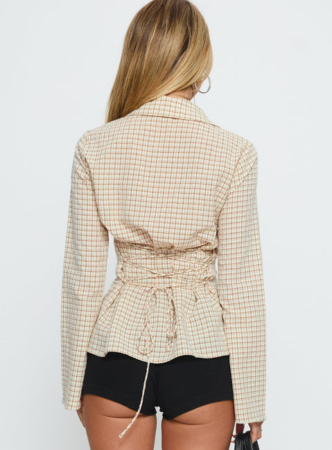 Eryx Tie Back Button Up Top Aprikot Karo