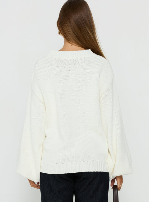 Harmony Strickpullover mit Ballonärmeln Weiß