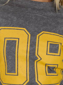 T-Shirt mit 3/4-Ärmeln und City-Print, Grau / Gelb