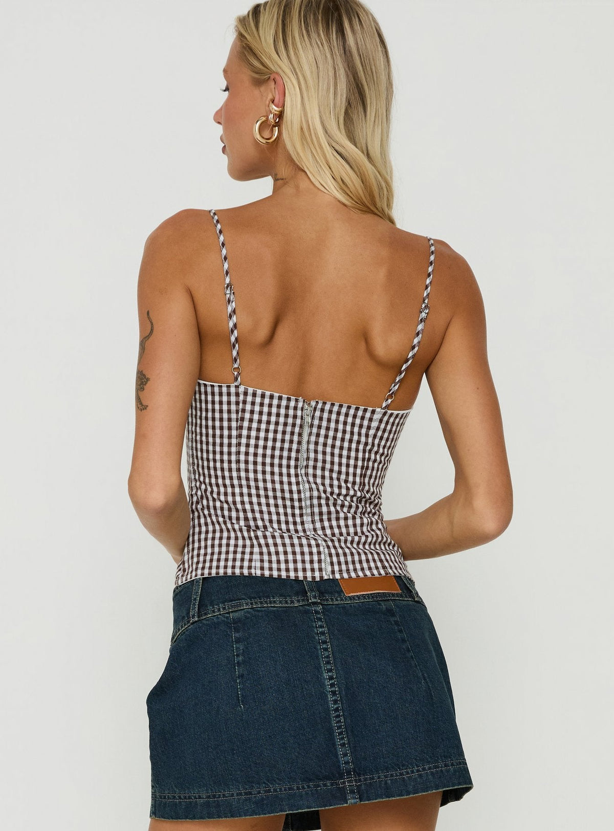 Baby Steps Gespleißtes Bustier-Detail Cami-Top mit braunem Vichykaro