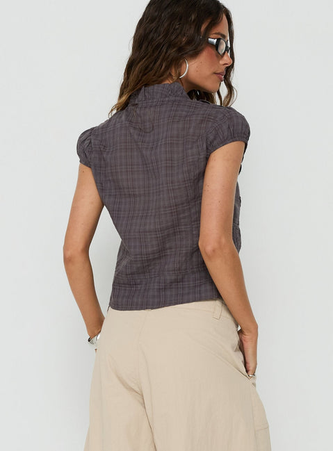 Aryalda Kurzarmbluse Navy-Karo