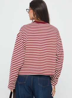 Bloom Langarmshirt Weinrot Gestreift
