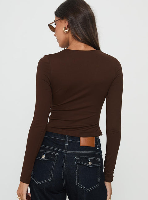 No Hard Feelings Twist Langarm-Top Braun
