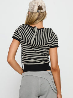 Kahlee Zip Through Hoodie Grey / Black Stripe
