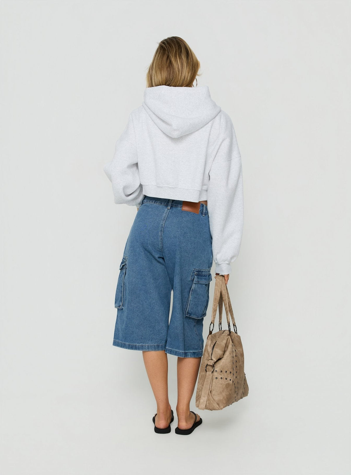 Hudsen Longline Cargo Denim Jorts Mittelblaue Waschung