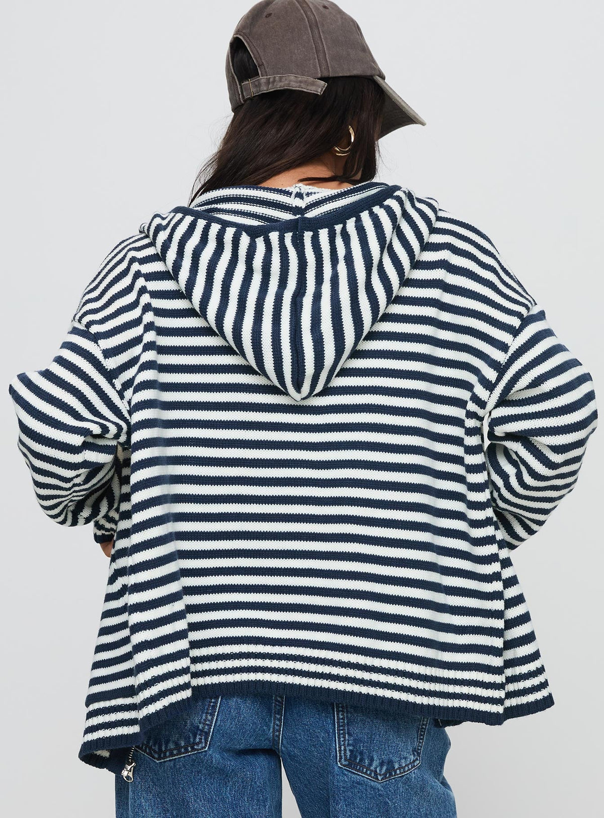 back view of model wearing Princess Polly Brienna Zip Jacket Navy Long 
