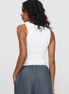 back view of model wearing Princess Polly Solani Top White Sleeveless High Neck 
