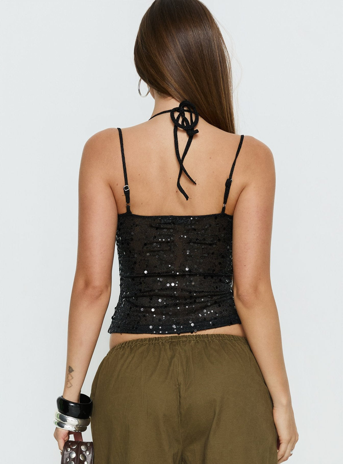 Odena Layered Pailletten-Cami-Top Schwarz