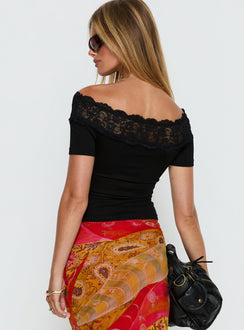 Breiann Off-Shoulder-Kurzarm-Top aus Spitze, Schwarz