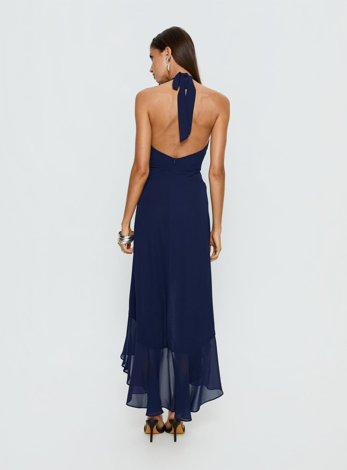 Agata Halter Neck Maxikleid mit Rüschen Navy