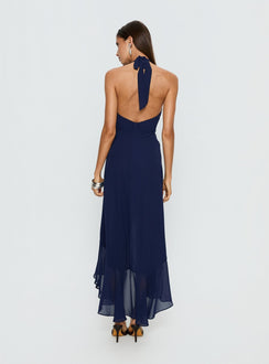 Agata Halter Neck Maxikleid mit Rüschen Navy