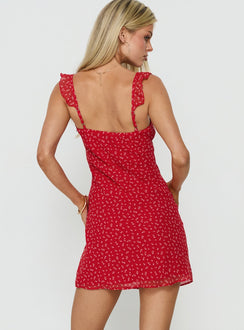Lozie Frill V-Ausschnitt Minikleid Rot geblümt
