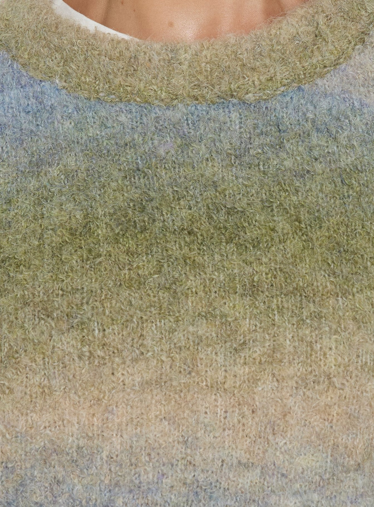 Highlighting texture detail of the Loyalty Knit Jumper Ocean Moss womens-jumpers in oversized short striped design with round neckline Princess Polly